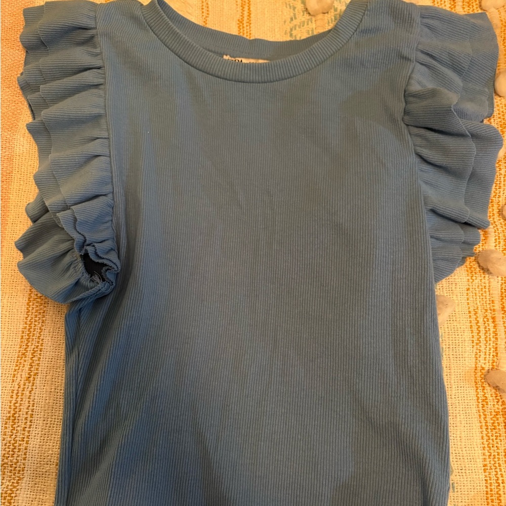 Zara Blue Ruffle Sleeve Tee